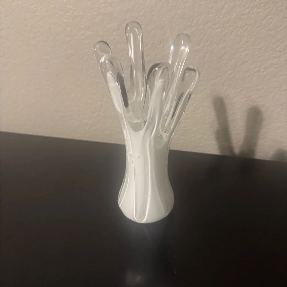 Vintage 6 Finger White Glass Vase
